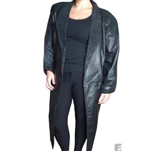 Vintage Black Leather Trench Coat size Medium Whimsigoth Goth